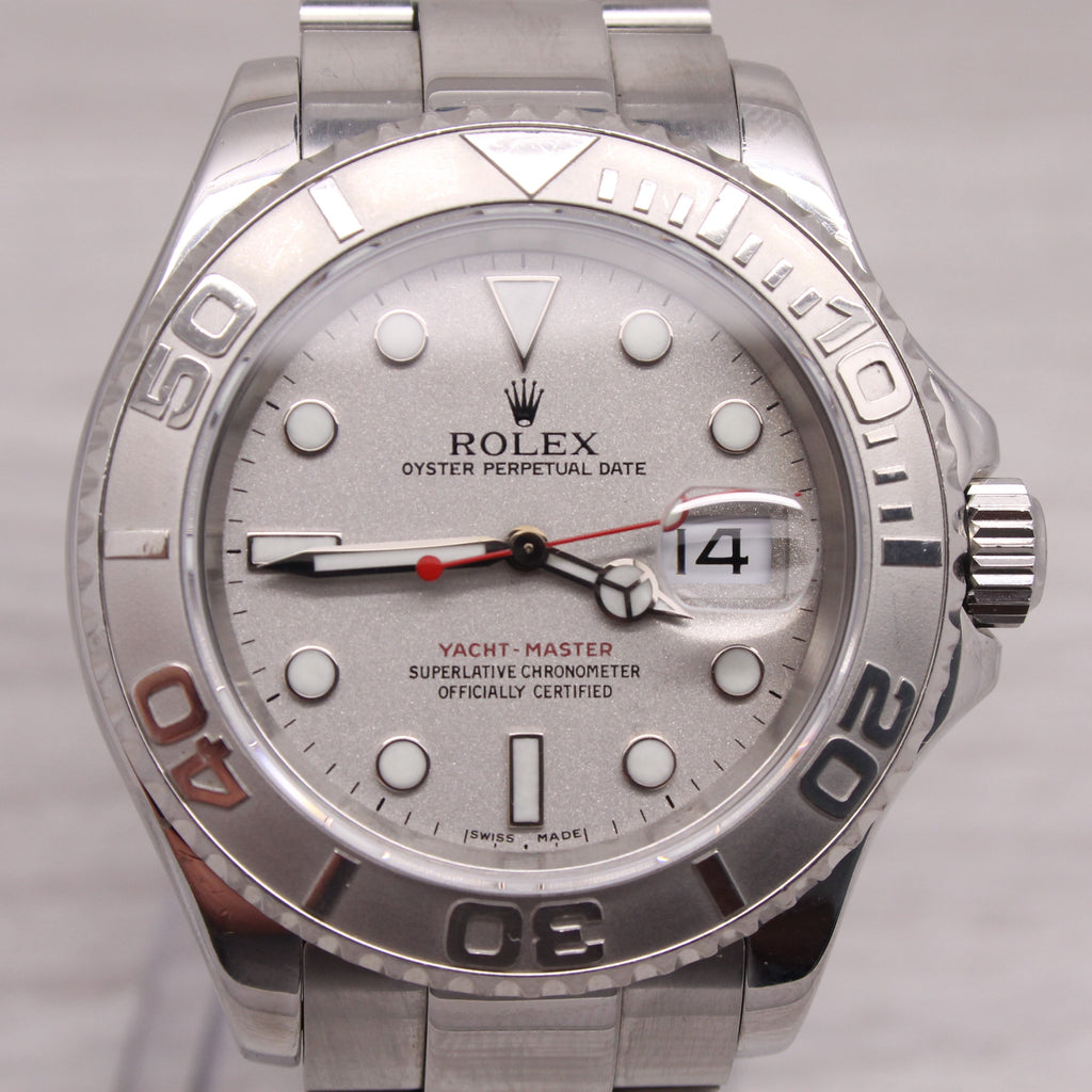 Rolex Yachtmaster Platinum Dial Bezel Steel Mens Watch 16622 Box Papers