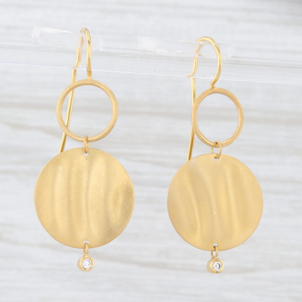 Light Gray New Diamond Coin Drop Earrings 14k Yellow Gold Hook Posts Marika Desert