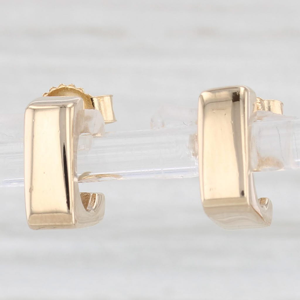 Light Gray Square Hoop Earrings 14k Yellow Gold Small Stud Drops