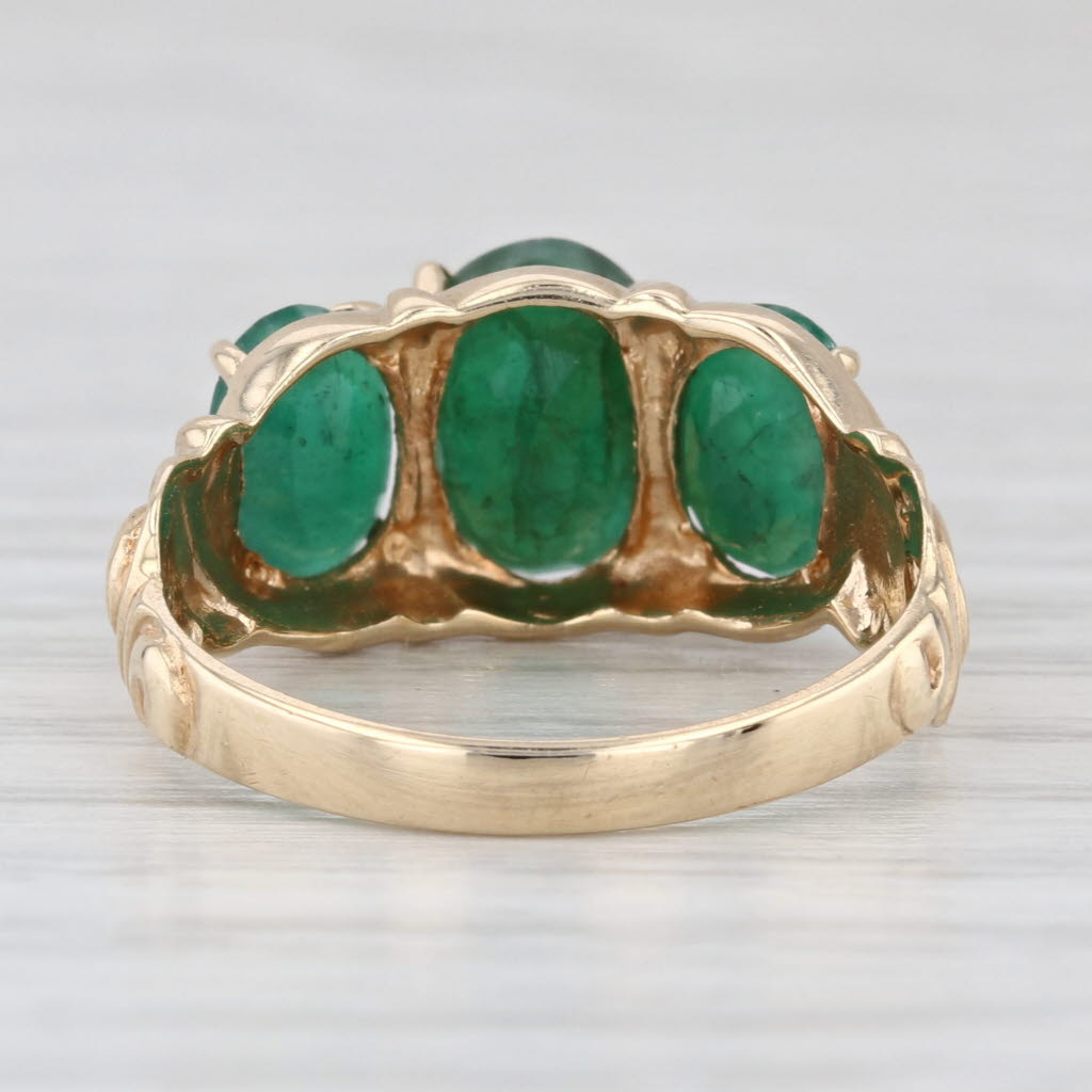 Vintage 2.55ctw 3-Stone Oval Emerald Ring 10k Yellow Gold Size 7