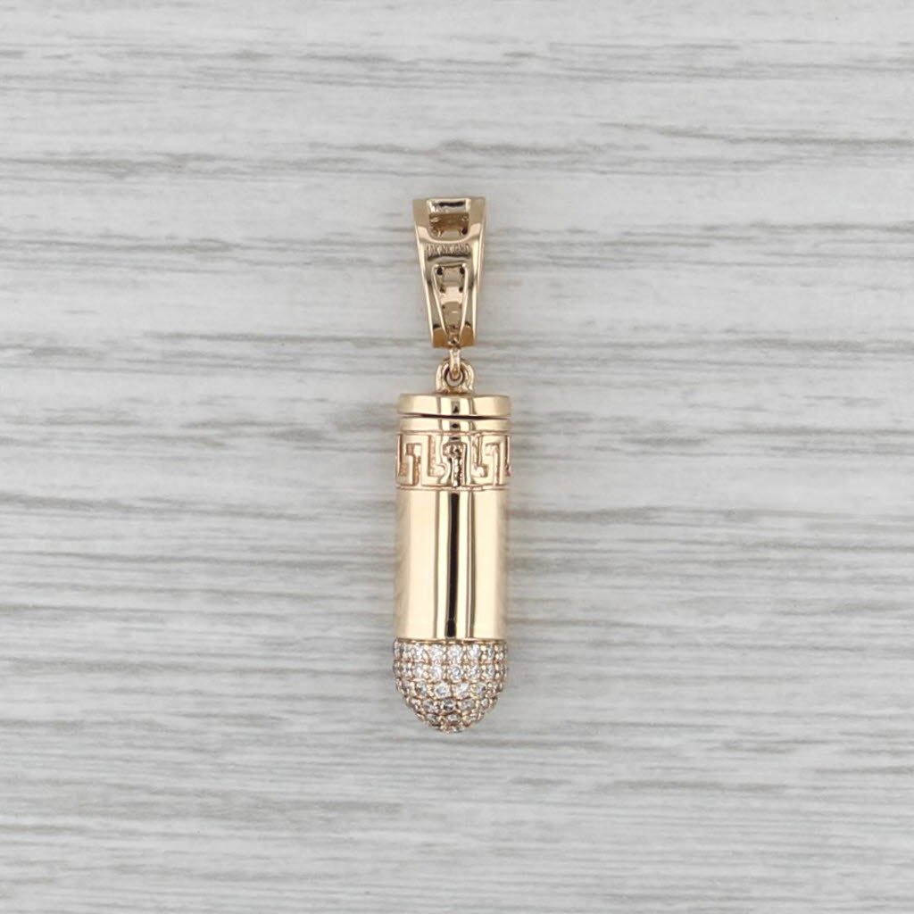 0.61ctw Diamond Bullet Drop Pendant 10k Yellow Gold Opens Greek Key