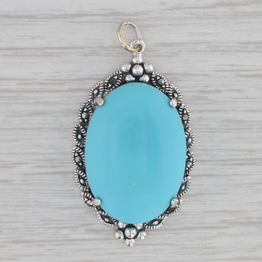 Gray Simulated Turquoise Pendant Sterling Silver Oval Resin