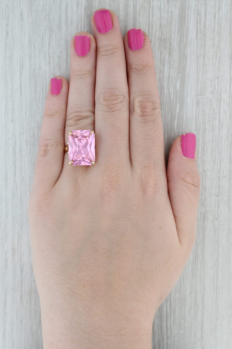 45.70ct Pink Ice CZ Ring 14k Yellow Gold Size 7.5 Cocktail