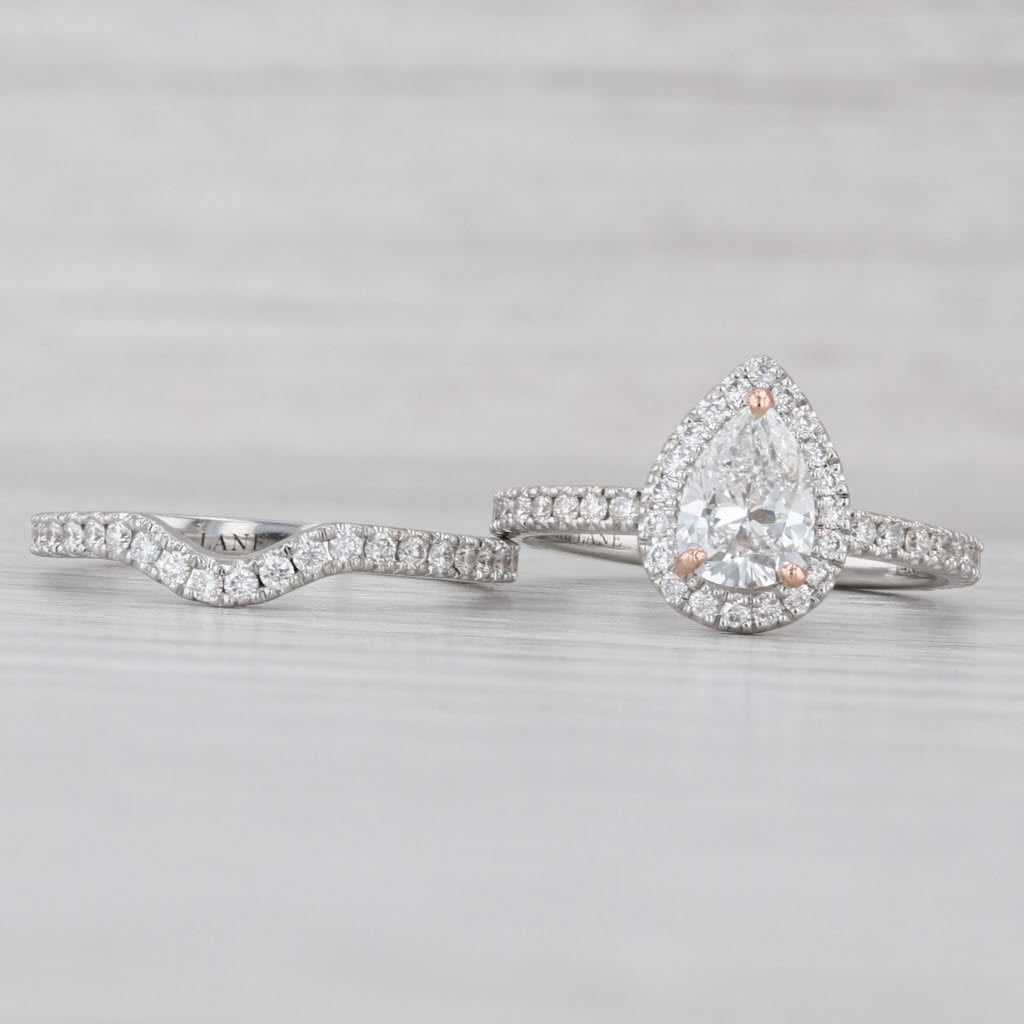Neil Lane Diamond Pear Halo Engagement Ring Wedding Band Bridal 14k White Gold