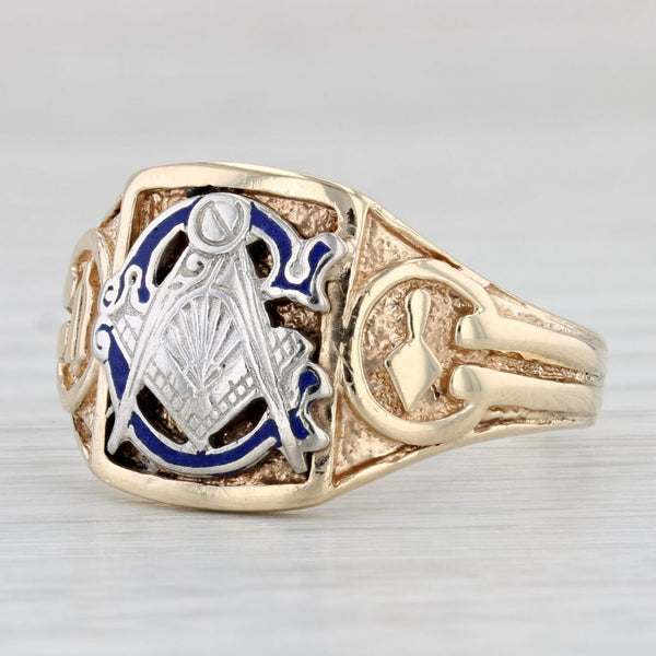 Light Gray Vintage Masonic Insignia Ring 14k Gold Blue Lodge Square Compass Working Tools