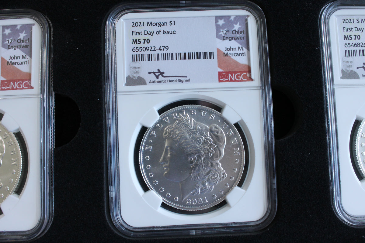 2021 $1 Morgan (5) & Peace (1) Silver Dollar Set NGC First Day of Issue MS70