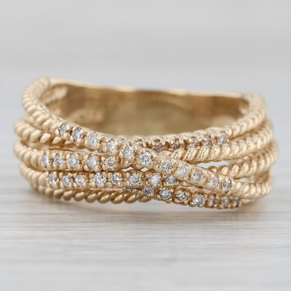 Light Gray Effy 0.20ctw Diamond Woven Multiband Rope Ring 14k Yellow Gold Size 9.5-9.75