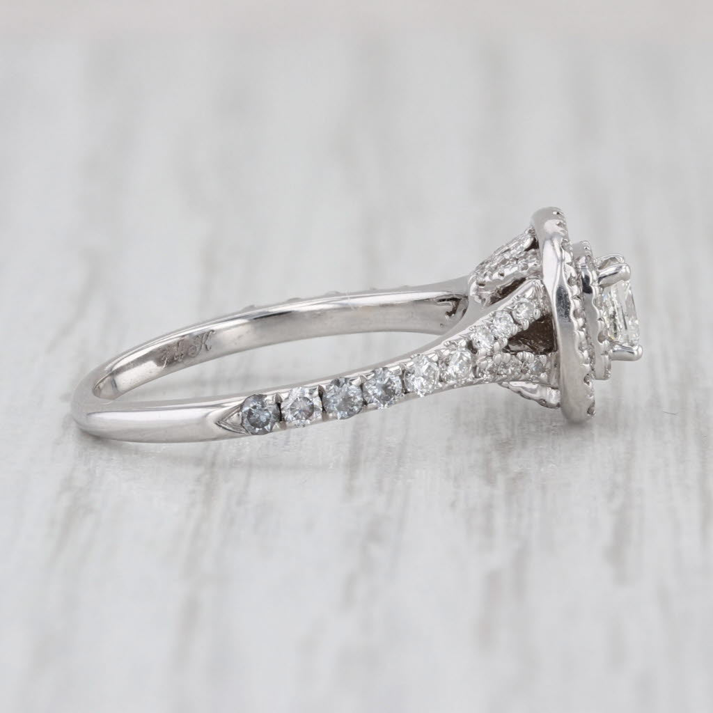 0.81ctw Round Diamond Halo Engagement Ring 14k White Gold Sz 6.25 Cathedral Band