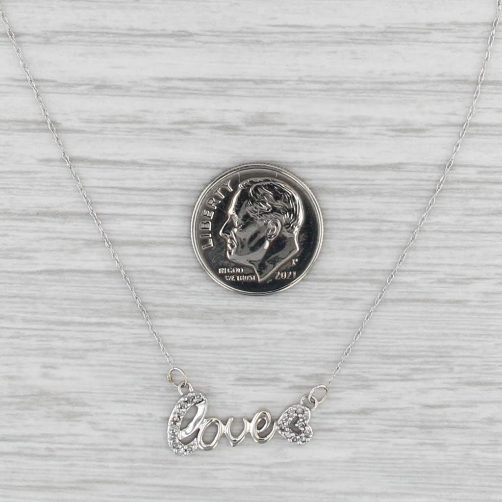 Love Pendant Necklace 10k White Gold Diamond 17.25" Rope Chain