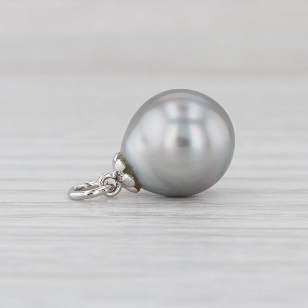 Gray Cultured Pearl Teardrop Pendant Saltwater Solitaire Charm 14k White Gold