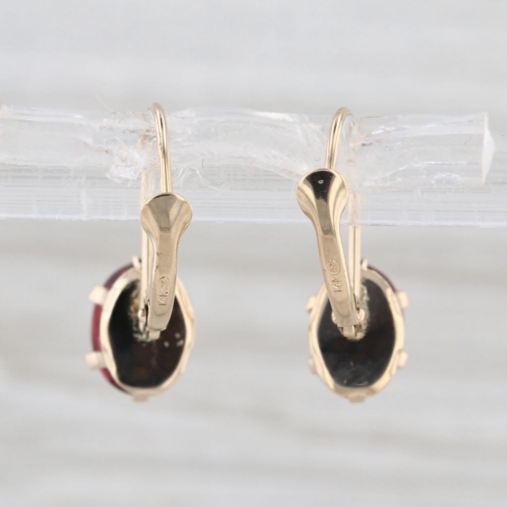 2ctw Rhodolite Garnet Drop Earrings 14k Yellow Gold Lever Backs Oval Solitaires