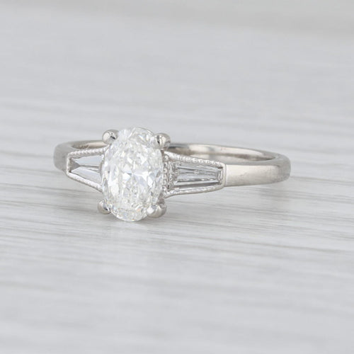 GIA 1.33ctw Oval Diamond Engagement Ring 14k White Gold Sz 6.75 Baguette Accents