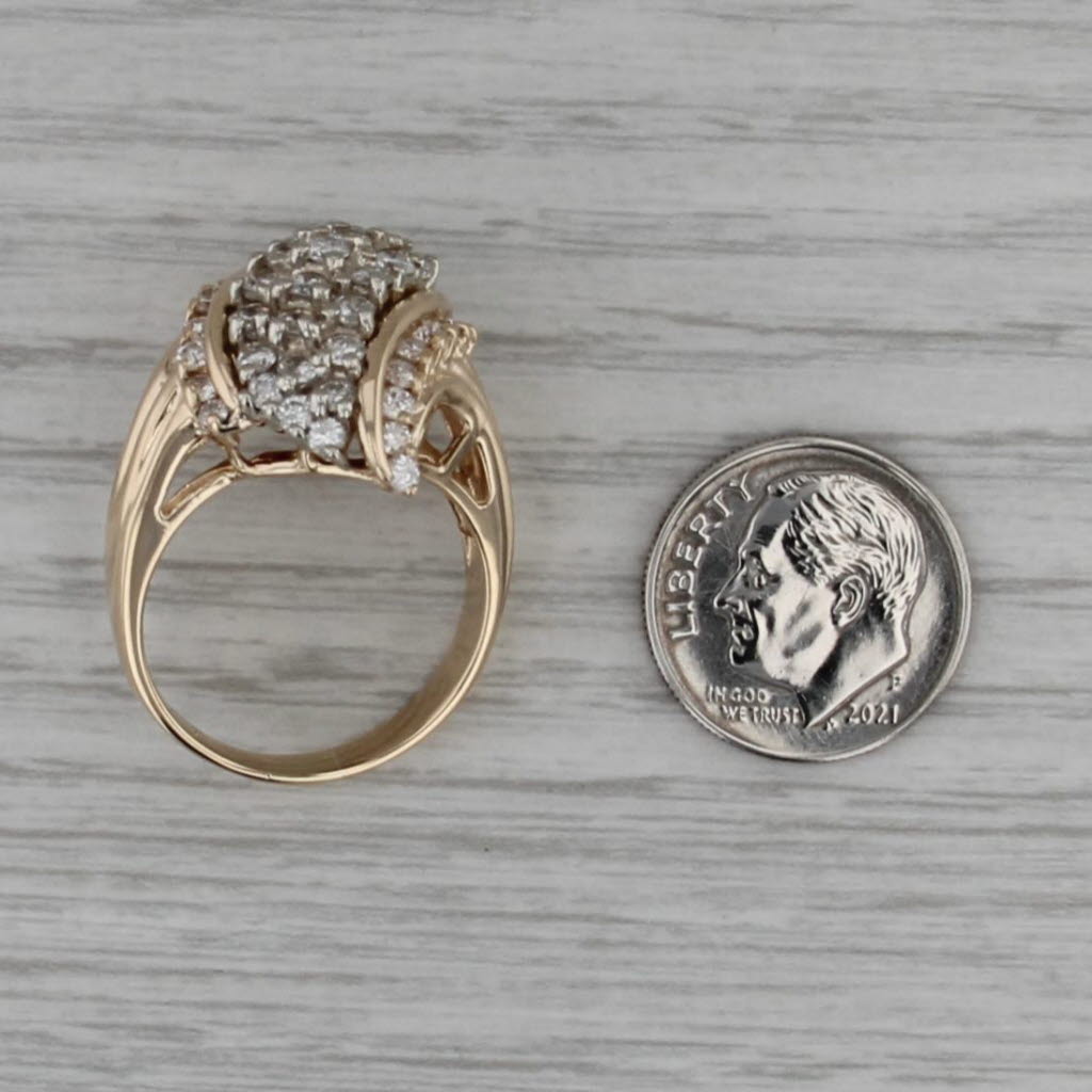 2.02ctw Diamond Cluster Cocktail Bypass Ring 14k Yellow Gold Size 8.5