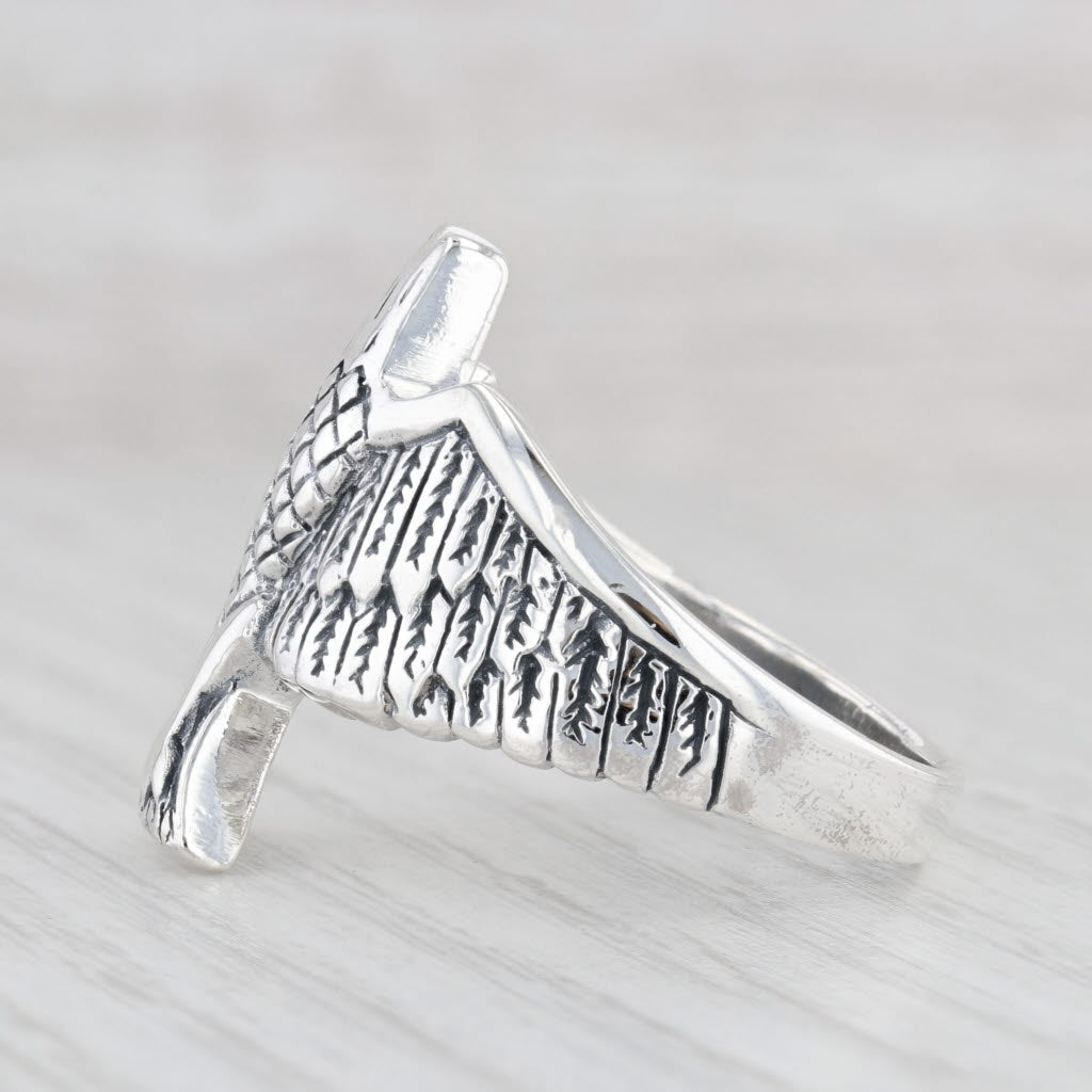 Light Gray Large Eagle Biker Ring Sterling Silver Size 11.75 Men's