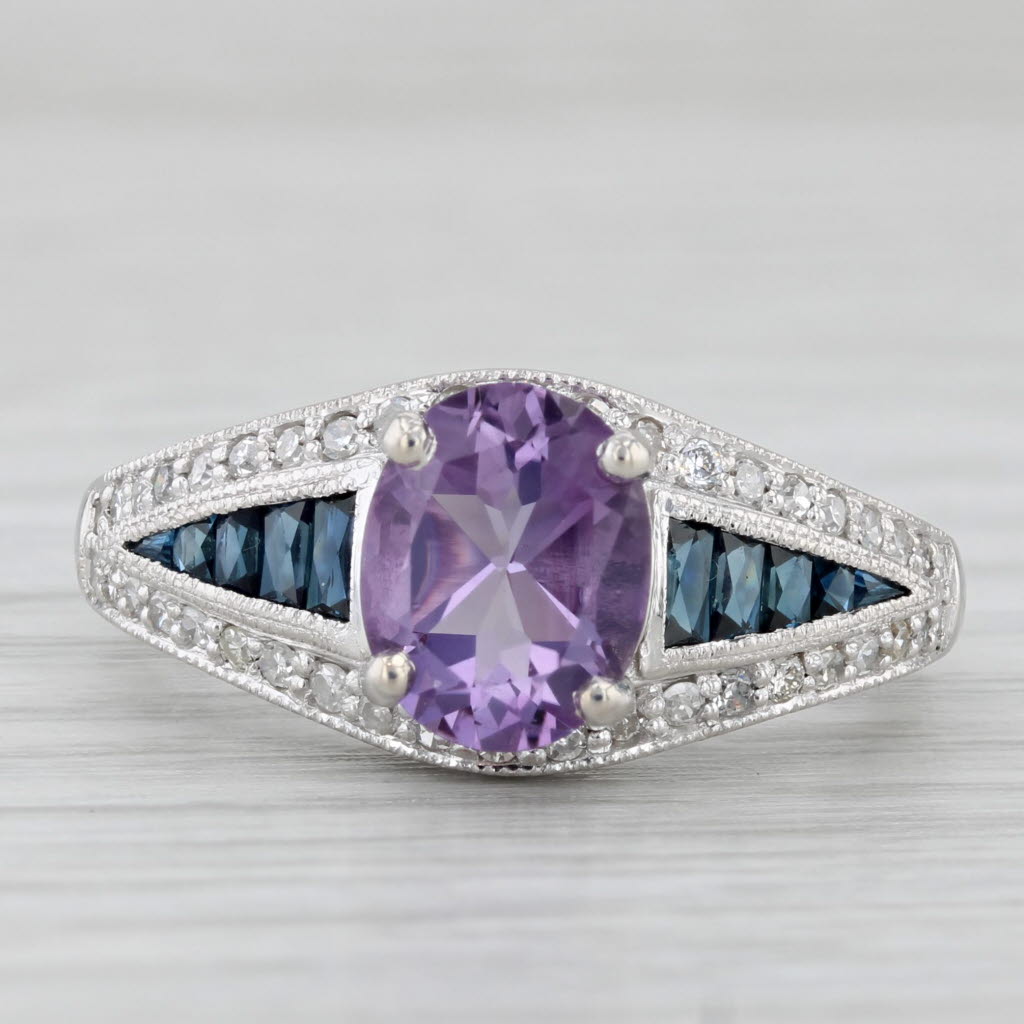 Light Gray 2ctw Amethyst Sapphire Diamond Ring 14k White Gold Size 8.25