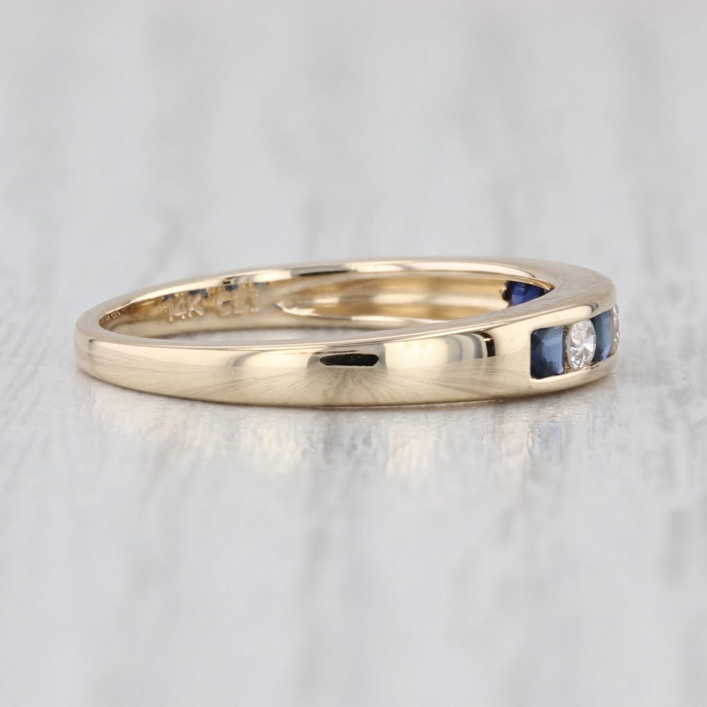 0.34ctw Blue Sapphire Diamond Wedding Band 14k Yellow Gold Stackable Ring Sz 6