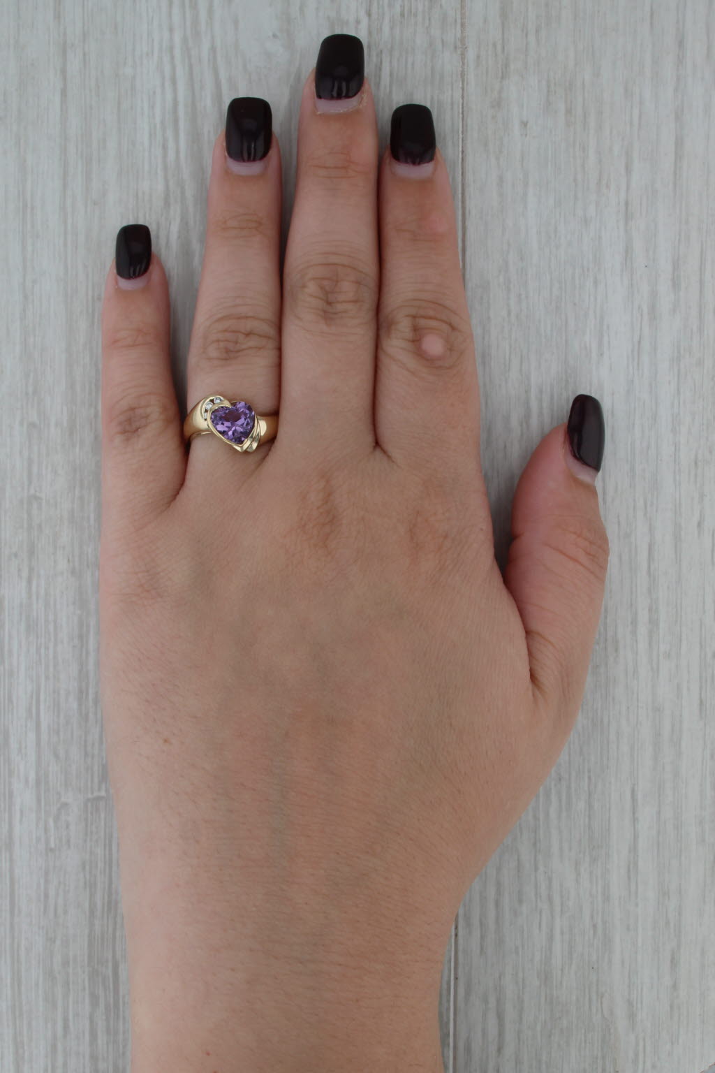 1.38ctw Amethyst Heart Diamond Bypass Ring 14k Yellow Gold Size 7.5