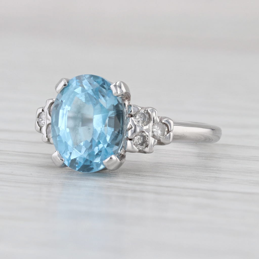 3.39ctw Oval Blue Topaz Diamond Ring 10k White Gold Size 6