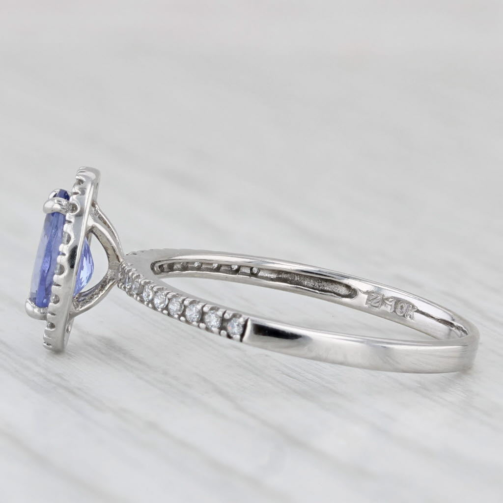 Light Gray 0.89ctw Oval Tanzanite Cubic Zirconia Halo Ring 10k White Gold Size 7 Engagement