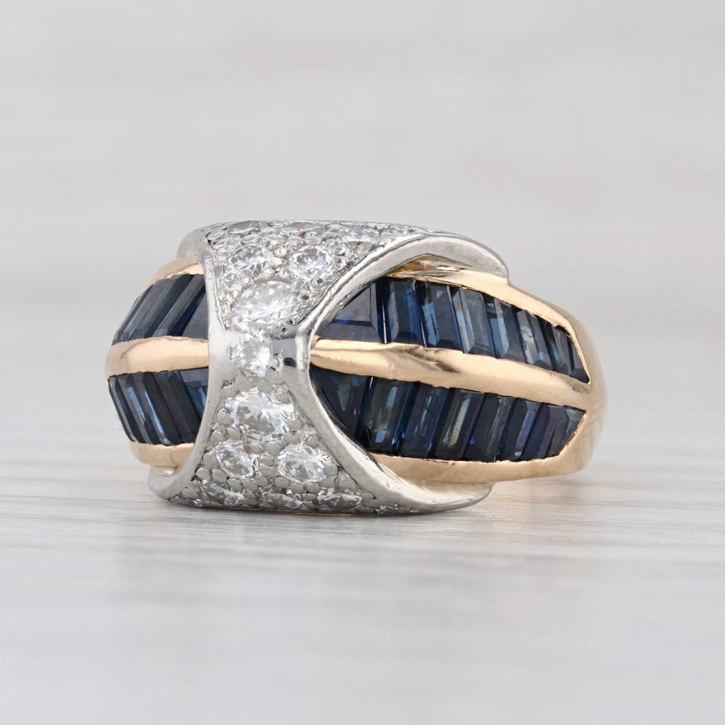 Unique 2.58ctw Diamond Blue Sapphire Ring 18k Gold Platinum Size 7.5 Hammerman