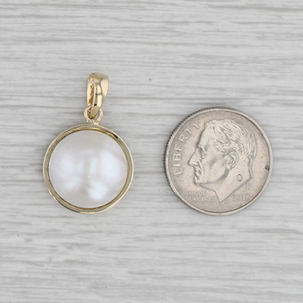 Gray Half Round Mabe Pearl Solitaire Pendant 14k Yellow Gold