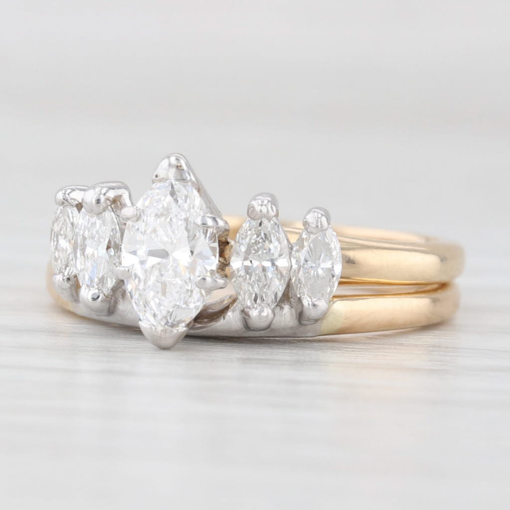 Light Gray 0.80ctw Marquise Diamond Engagement Ring Wedding Band Bridal Set 14k Gold