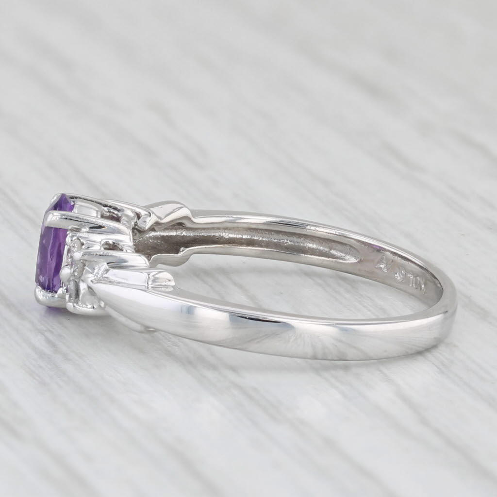 Light Gray 0.44ctw Oval Amethyst Diamond Ring 10k White Gold Size 5.75