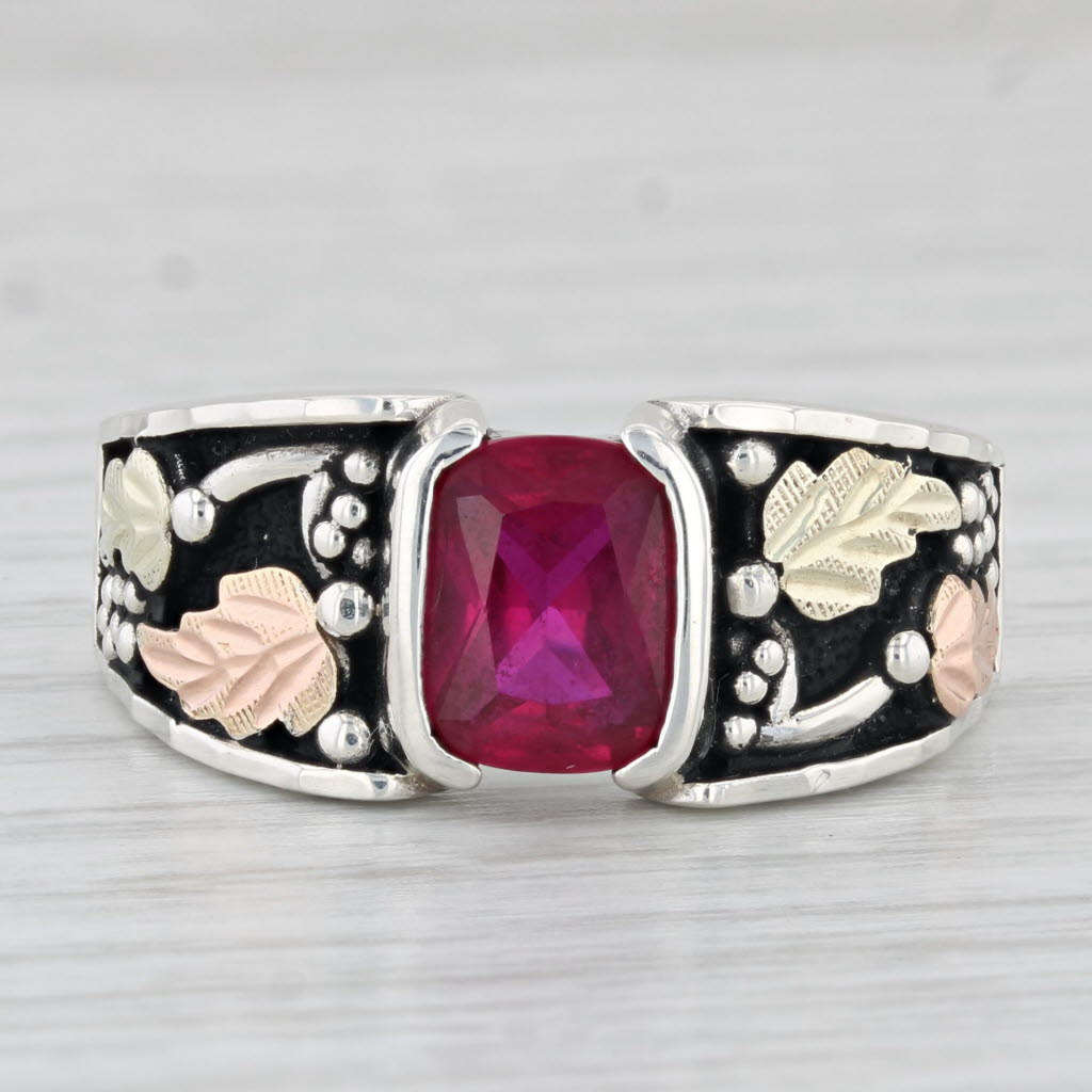 Light Gray Lab Created Ruby Leaf Ring Sterling Silver 12k Rushmore Black Hills Sz 11.25