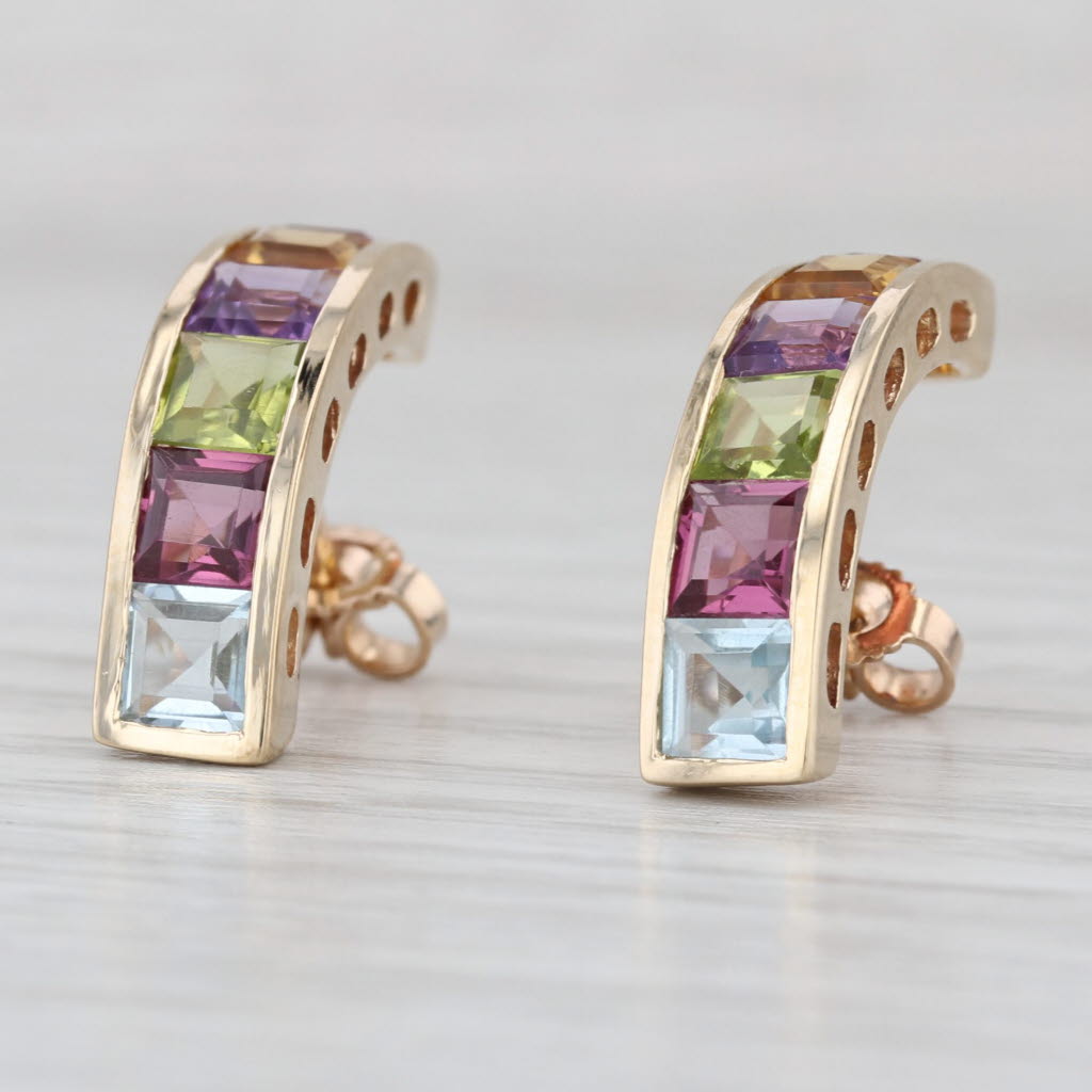 3.10ctw Rainbow Gemstone Journey Earrings 14k Gold Garnet Amethyst Peridot Topaz