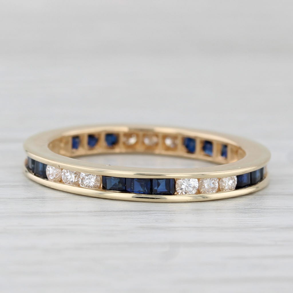 Light Gray 1.35ctw Blue Sapphire Diamond Eternity Band 14k Gold Stackable Wedding Ring