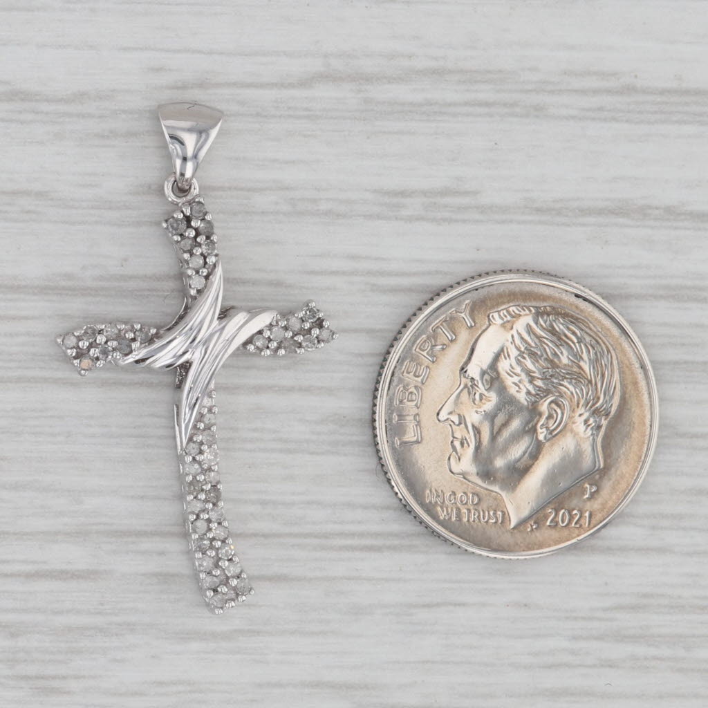 Gray Pave Diamond Cross Pendant 10k White Gold