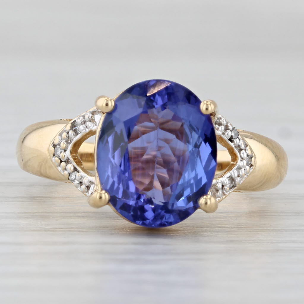 Light Gray 3.22ct Oval Tanzanite Diamond Ring 18k Yellow Gold Size 6.75