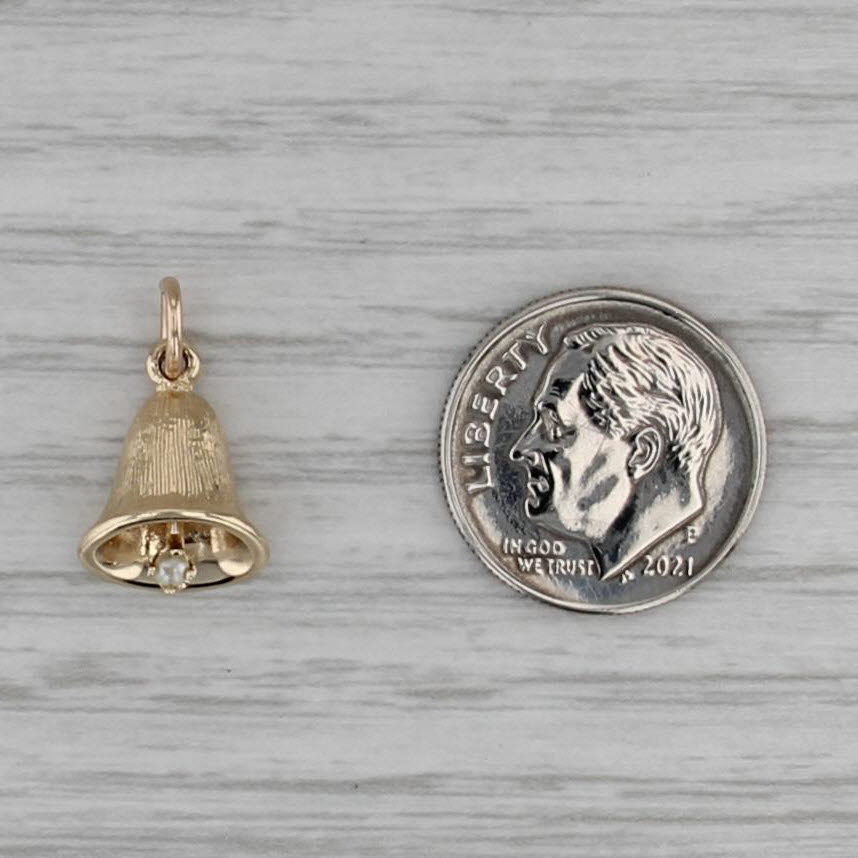 Imitation Pearl Bell Charm 10k Yellow Gold Small Pendant