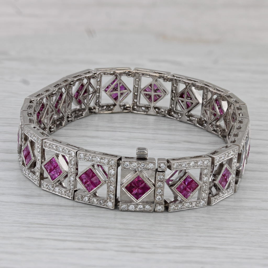 Gray 7.85ctw Diamond Pink Sapphire Bracelet 18k White Gold 7"