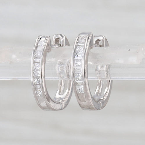 0.27ctw Diamond Hoop Huggie Earrings 14k White Gold Snap Top Posts Round Hoops