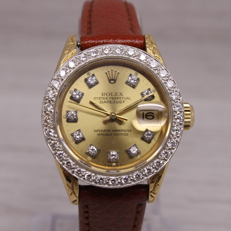 Vintage 1985 Rolex Datejust 69178 Ladies President 18k Gold Diamond Bezel Box