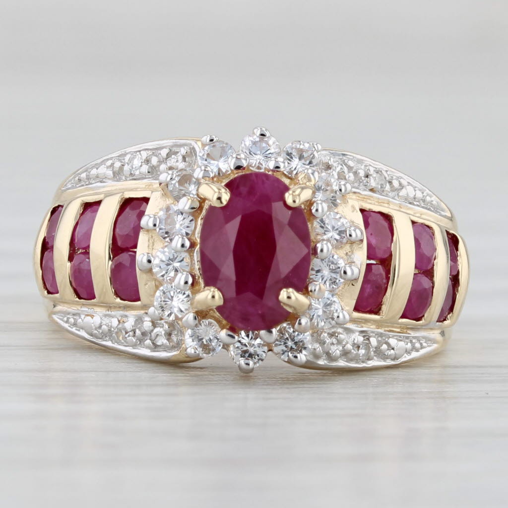 Light Gray 1.66ctw Ruby White Sapphire Halo Ring 10k Yellow Gold Size 6