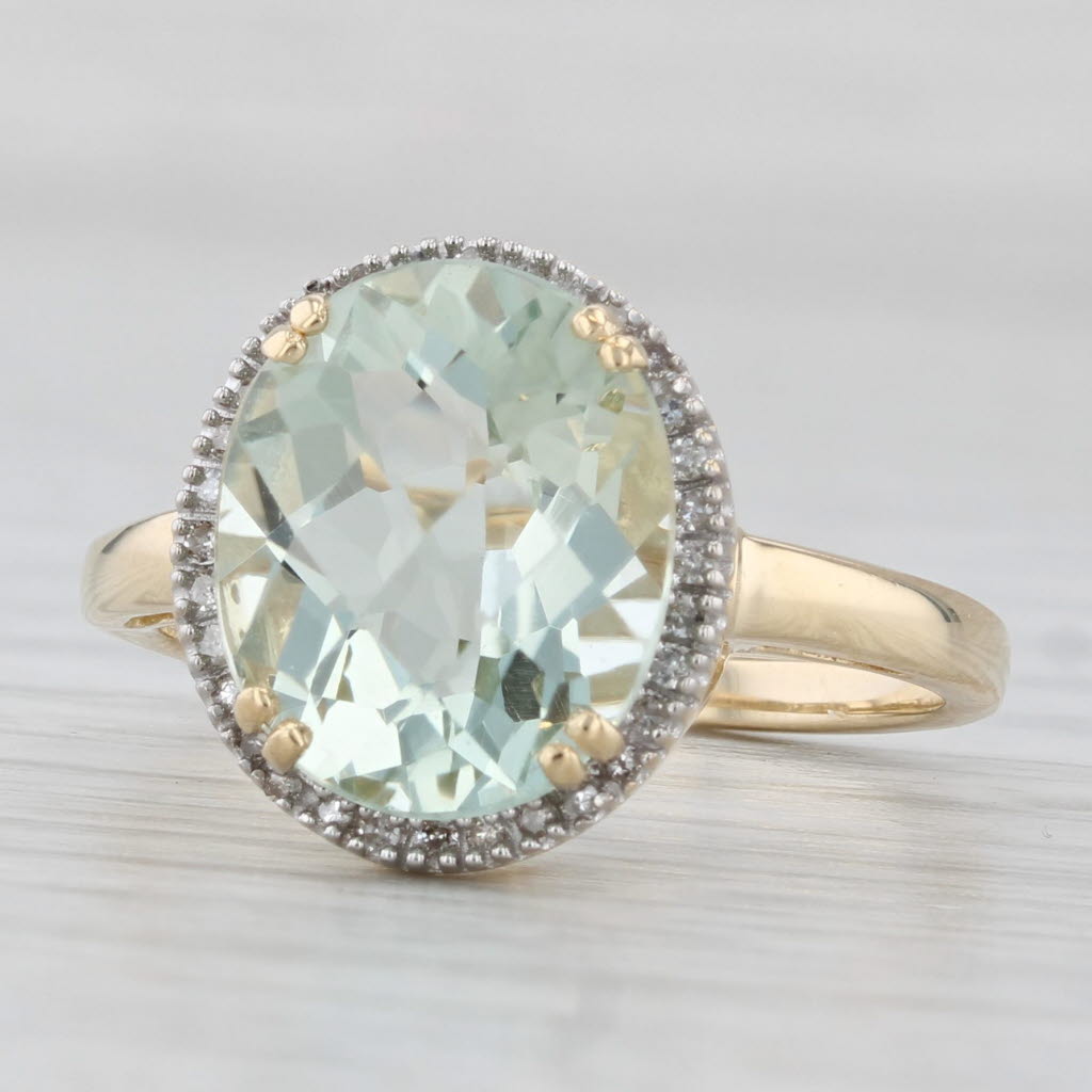 Light Gray 4.64ctw Prasiolite Diamond Halo Ring 10k Yellow Gold Size 7 Green Amethyst