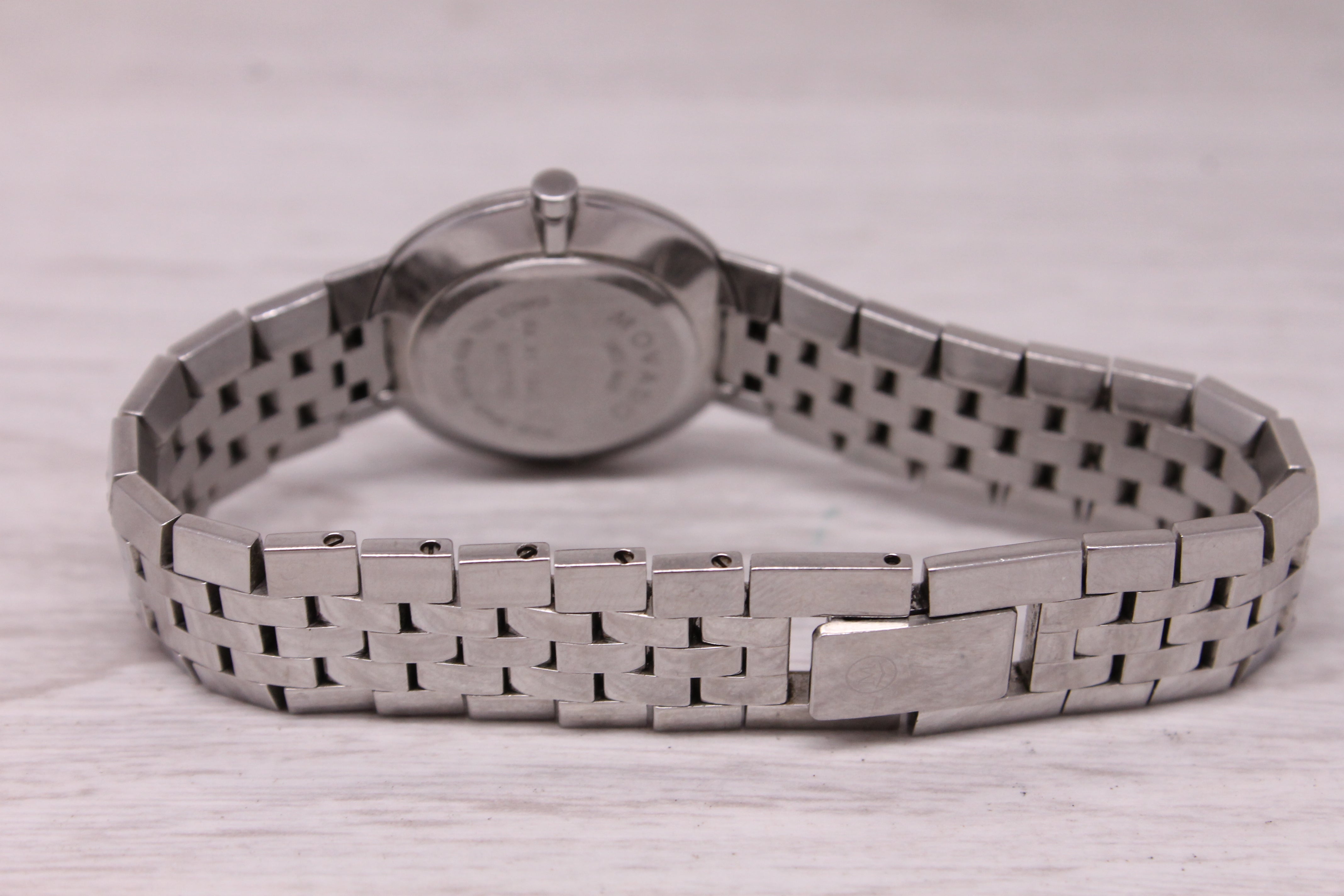 Movado Faceto Diamond Bezel 25mm Watch Black Dial Steel Quartz Swiss 84 A1 1845