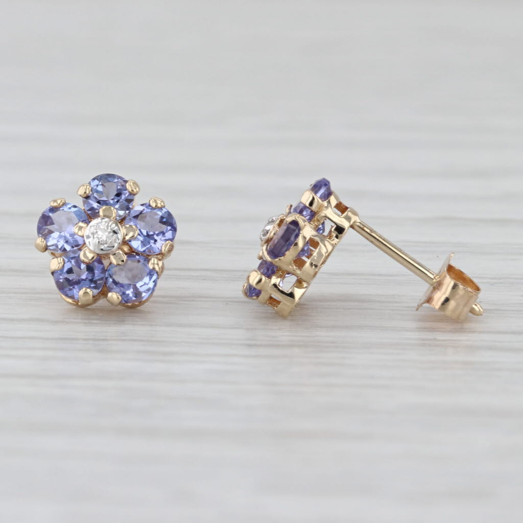 1.20ctw Tanzanite Flower Stud Earrings 14k Yellow Gold Floral Studs