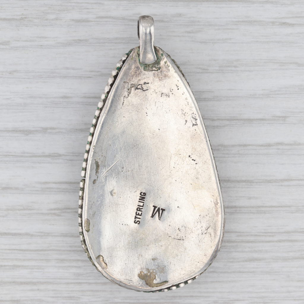 Light Gray Vintage Native American Marbled Multi-Stone Cabochon Pendant Sterling Silver