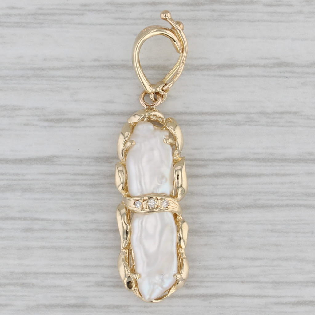 Gray Baroque Pearl Diamond Drop Pendant 14k Yellow Gold