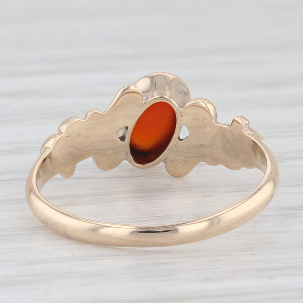 Antique Oval Cabochon Red Carnelian Pearl 10k Yellow Gold Size 4.5 Ring