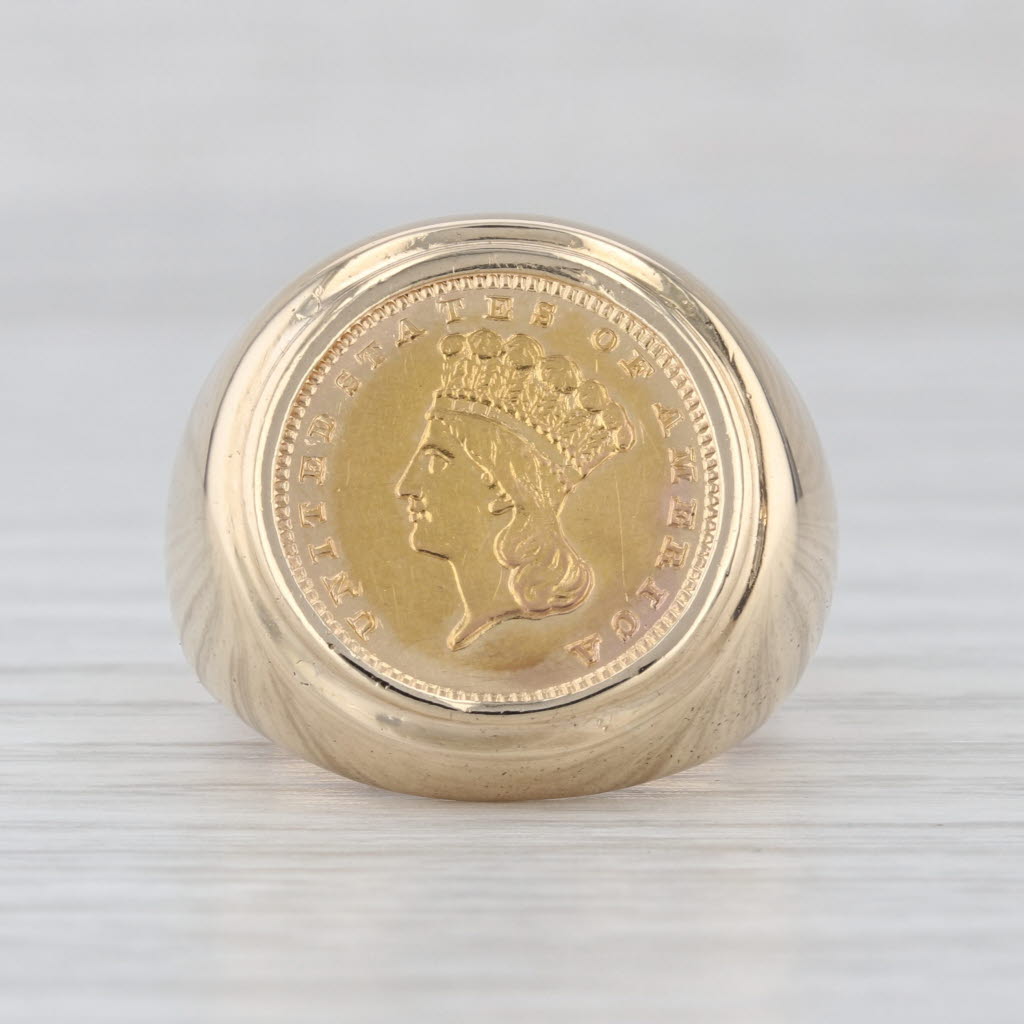 Authentic One Dollar 1883 Gold US Liberty Coin Ring 14k 900 Gold Size 8.5 Signet