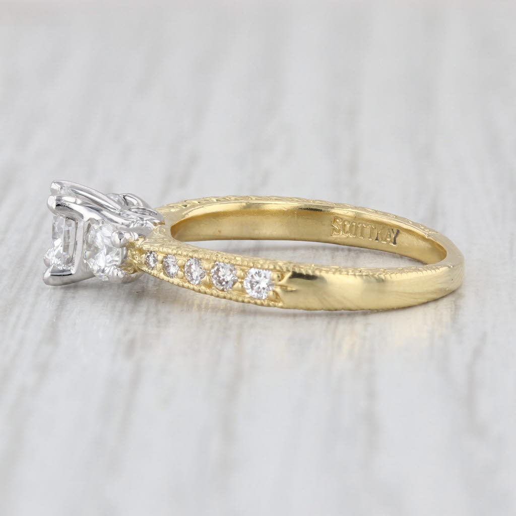 Scott Kay GIA 1.36ctw Diamond 3-Stone Engagement Ring 19k 800 Platinum Size 7