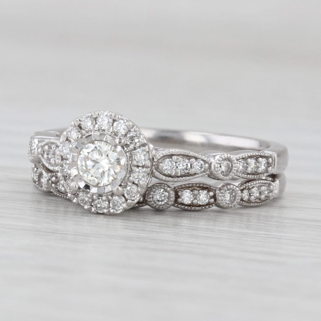 Light Gray 0.50ctw Diamond Engagement Ring Wedding Band Bridal Set 14k White Gold Size 7