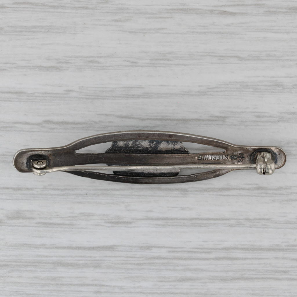 Gray Native American Howlite Bar Brooch Stamped Sterling Silver Vintage Pin