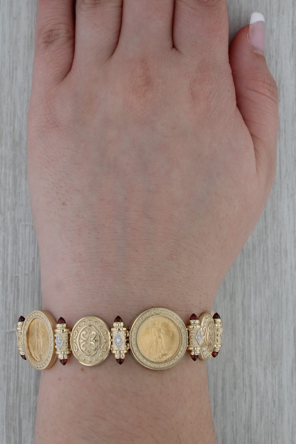 Garnet Diamond 2006 American Eagle Coin Bracelet 14k Gold 900 Gold 7" 1/10oz $5