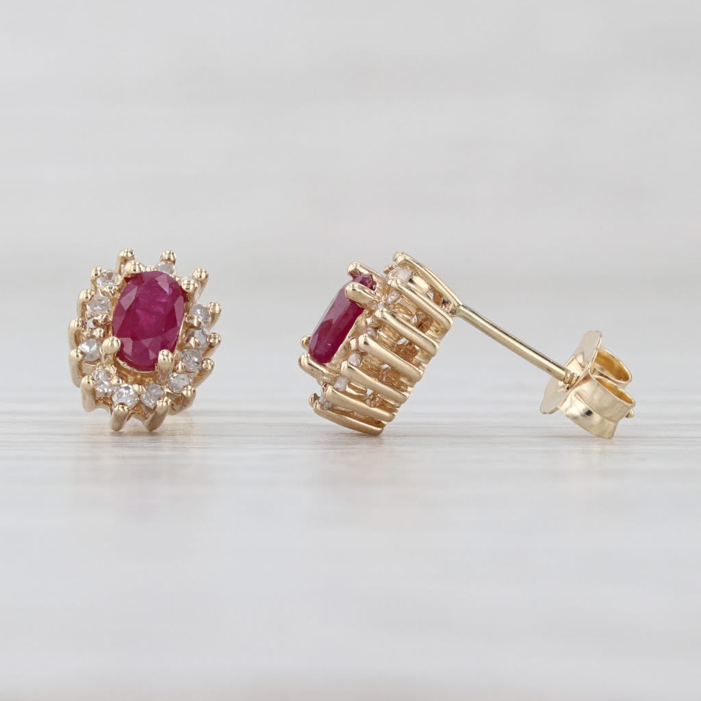 0.74ctw Ruby Diamond Halo Stud Earrings 14k Yellow Gold Studs