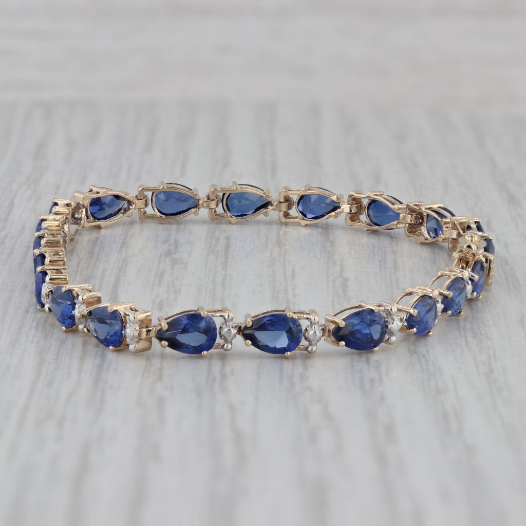 Gray 11.50ctw Lab Created Blue Sapphire Diamond Tennis Bracelet 10k Yellow Gold 6.75"